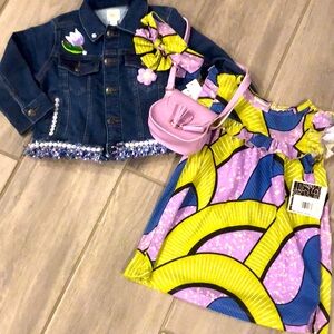 Colorful Kids Dress and Denim Jacket Set